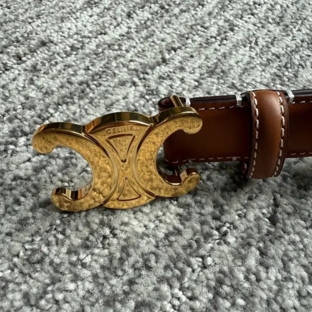 Celine Triomphe Belt in Natural Calfskin-Brown Size 80